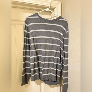 Elegant Gray Striped Crew Neck Sweater